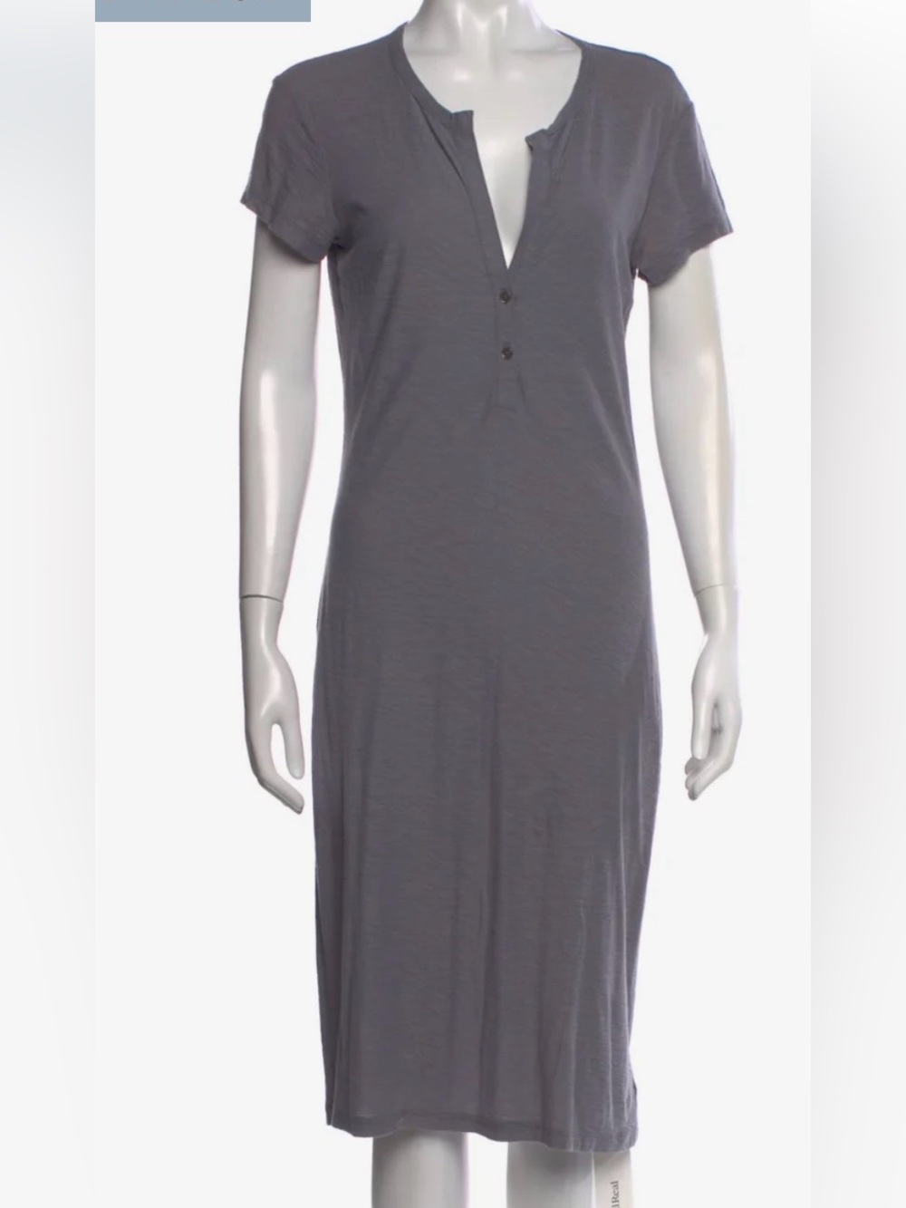 James Perse Gray Slub Jersey Henley Midi T-Shirt Dress Size 1